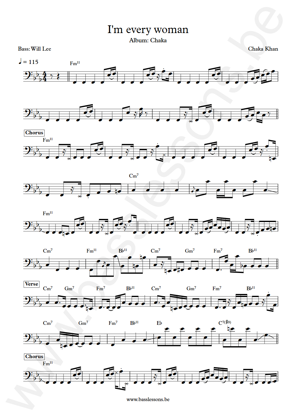 Chaka Khan I'm every woman Will Lee Bass Transcription