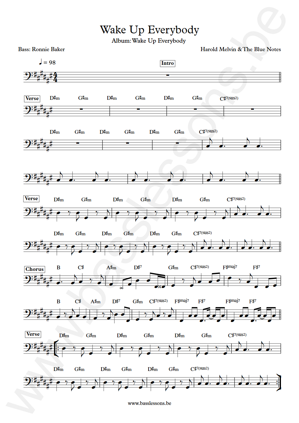 Harold Melvin & The Blue Notes Wake Up Everybody Ronnie Baker Bass Transcription