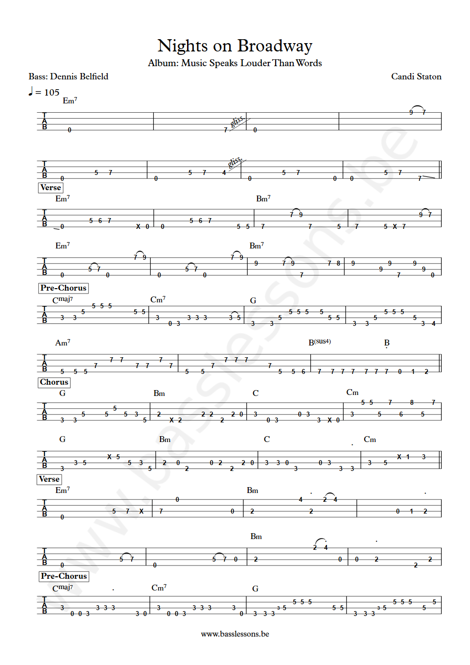 Candi Staton Nights on Broadway Dennis Belfield Bass Tab