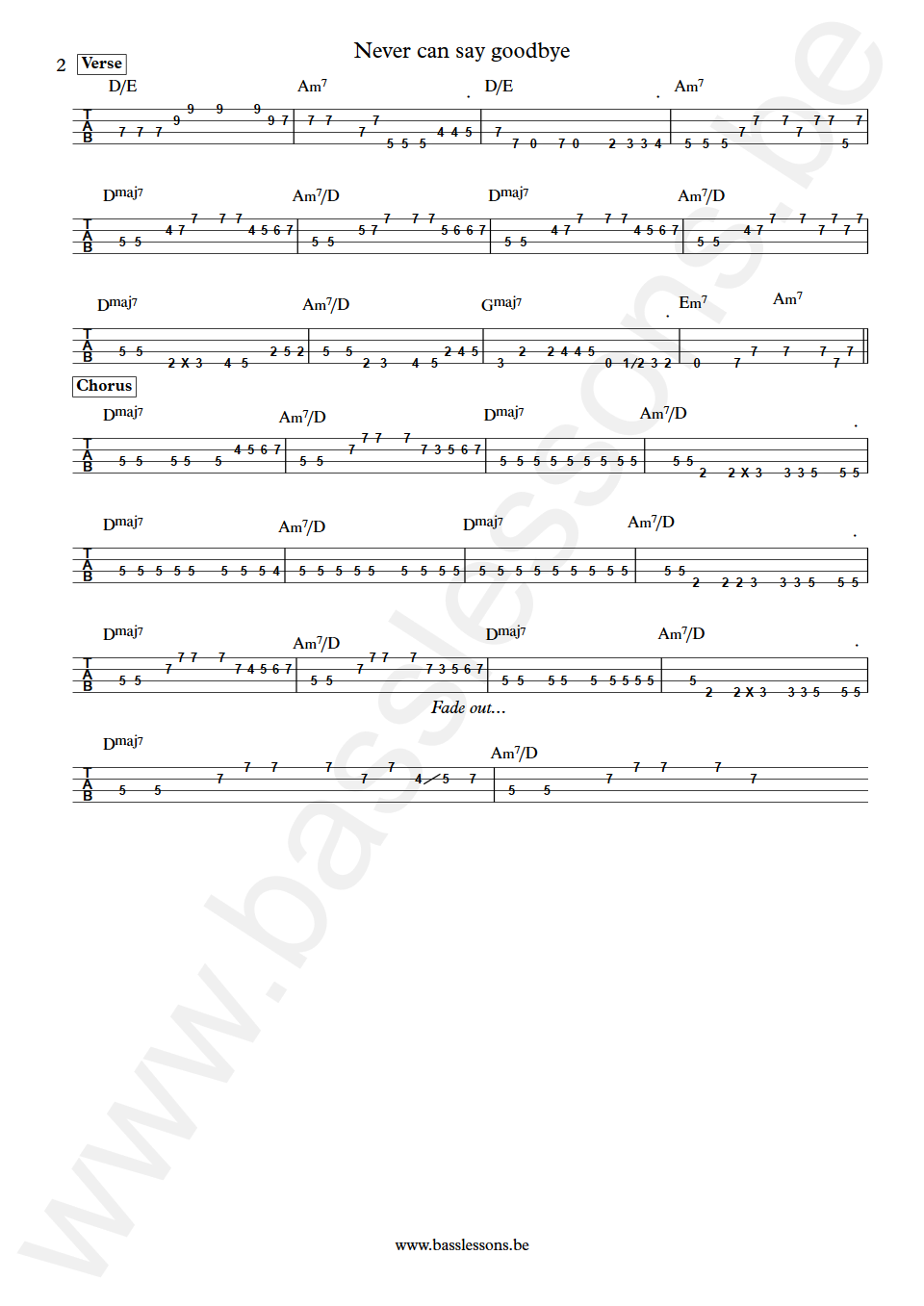 Jackson 5 Never can say goodbye James Jamerson Bass Tab part 2