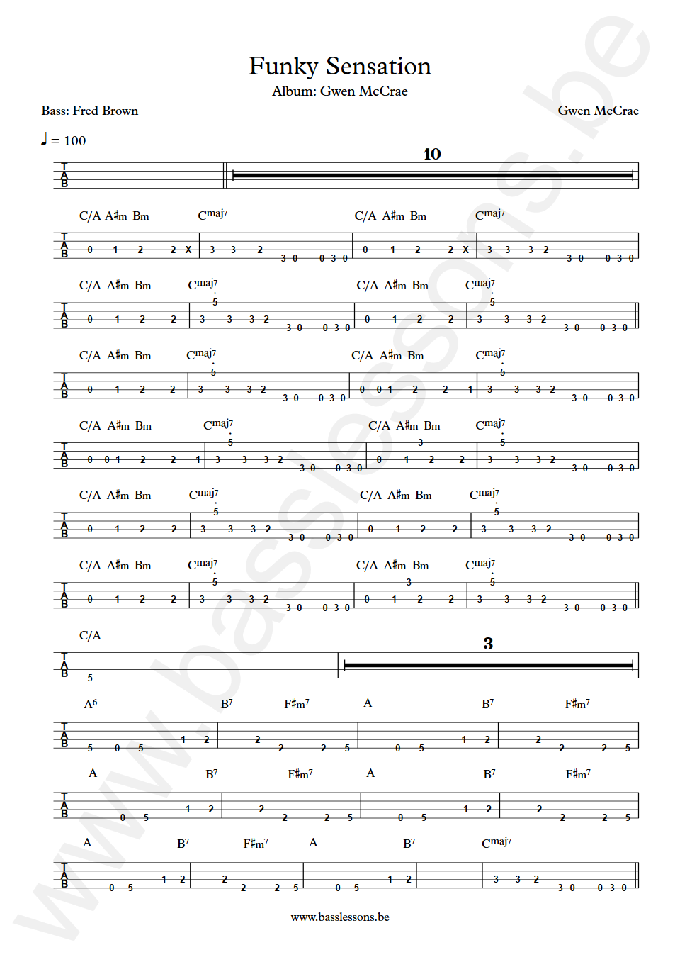 Gwen McCrae Funky Sensation Fred Brown Bass Tab
