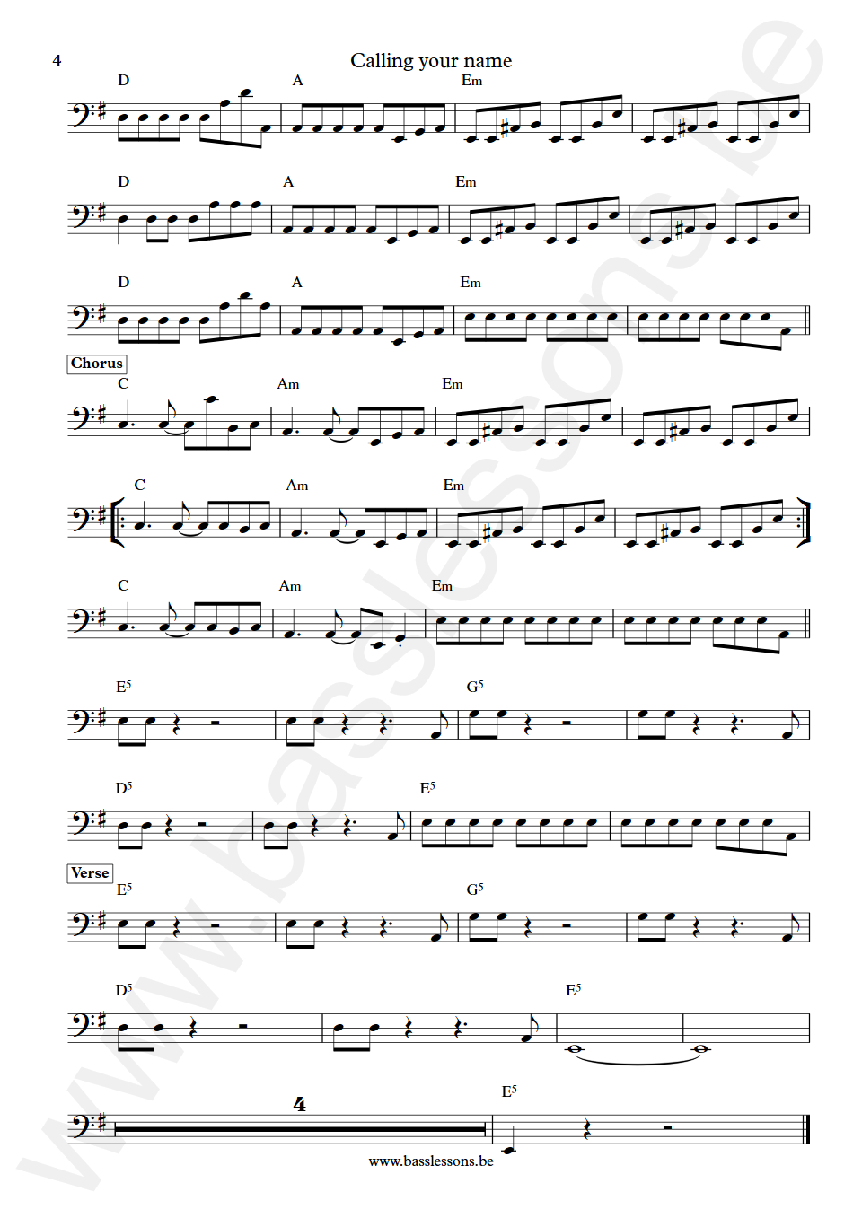 Simple Minds Calling your name Derek Forbes Bass Transcription part 4