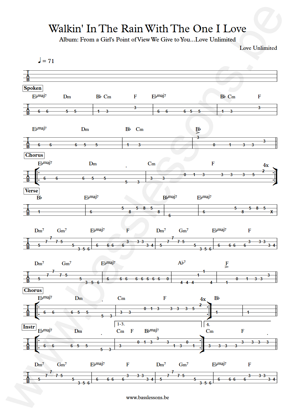 Love Unlimited Walkin' In The Rain With The One I Love Wilton Felder Bass Tab