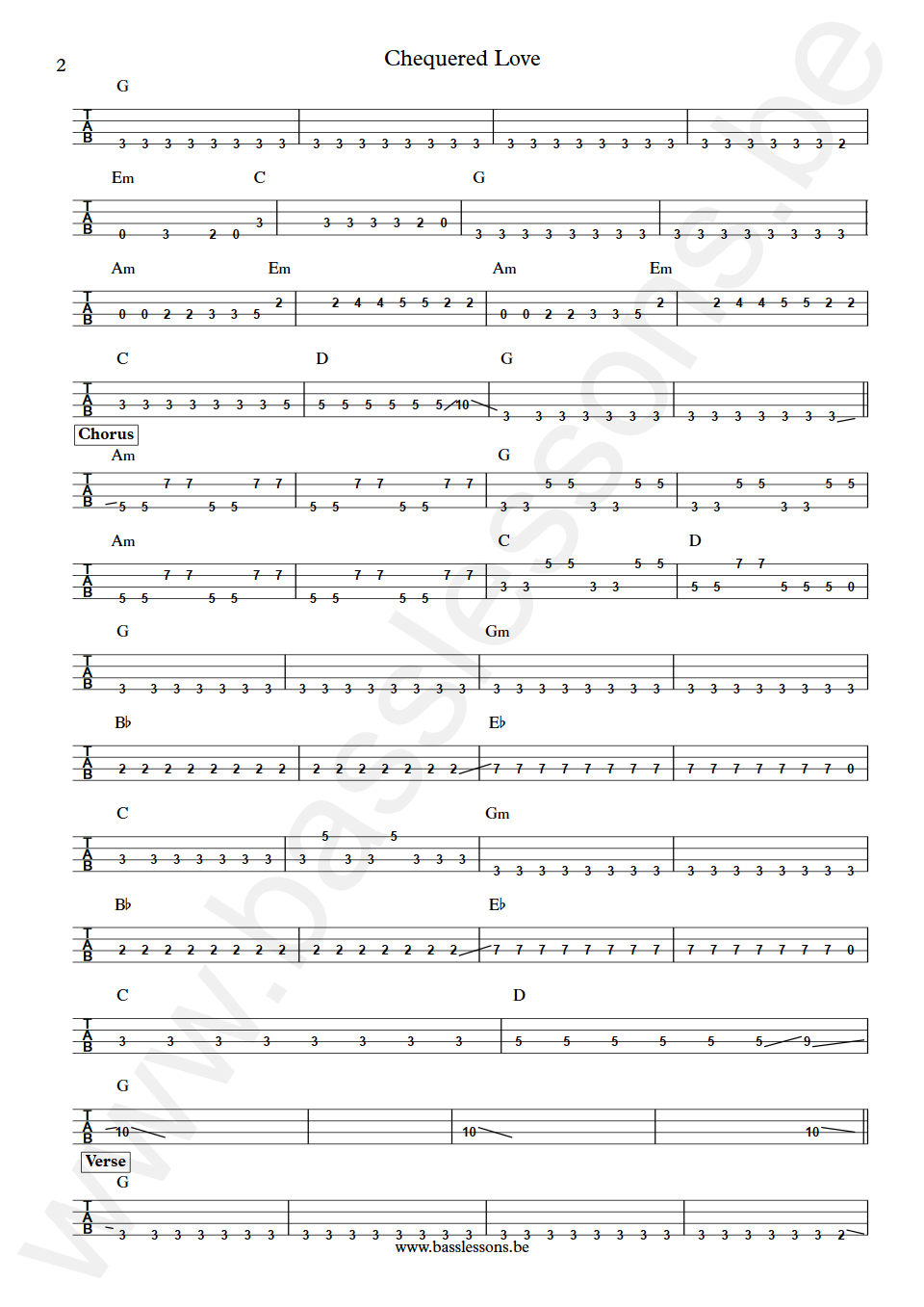 Kim Wilde Chequered Love Martin Russell  Bass Tab part 2