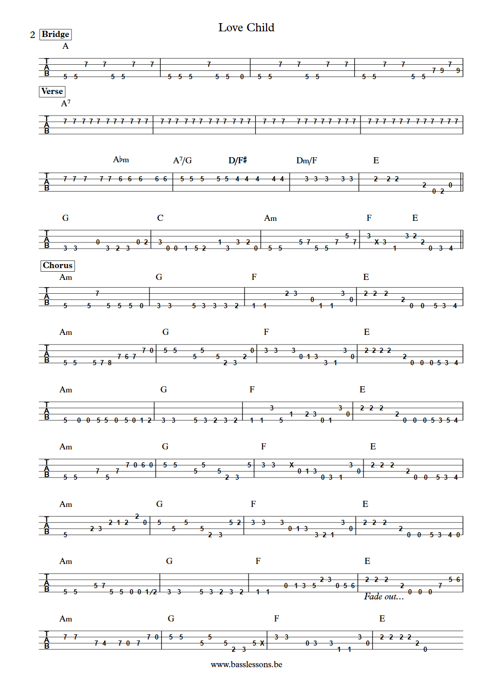 Diana Ross & the Supremes Love Child James Jamerson Bass Tab part 2