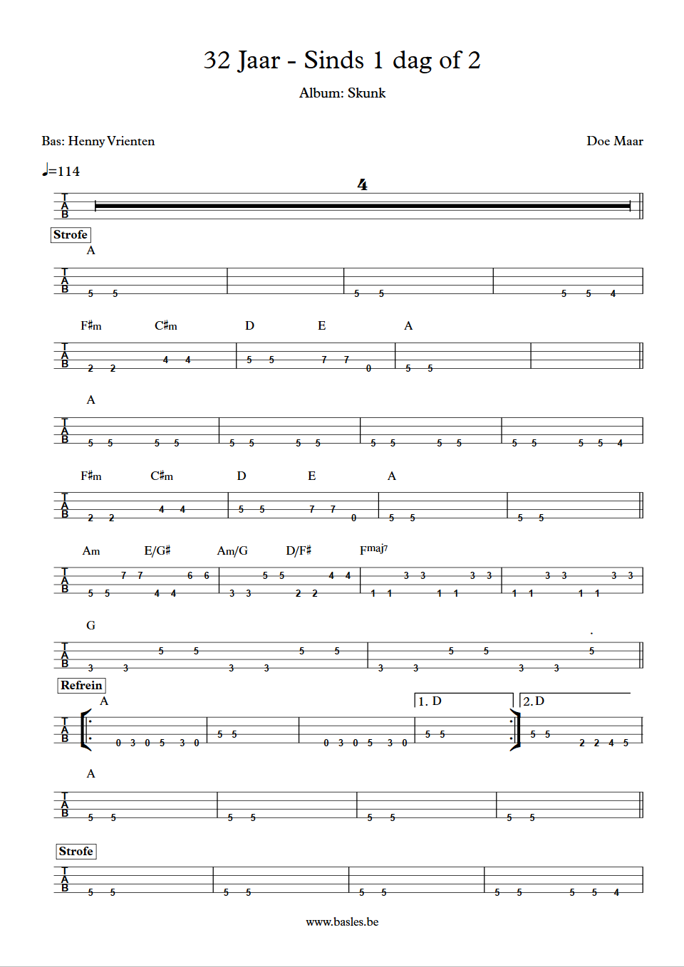 Doe Maar Sinds 1 dag of 2 32 jaar Henny Vrienten bas tab