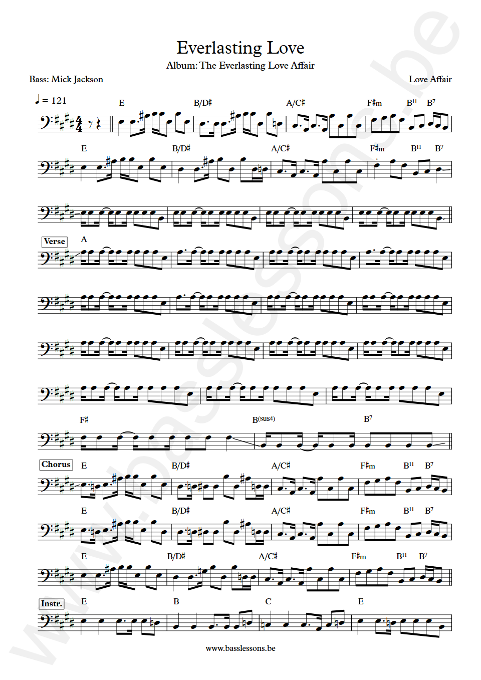 Love affair Everlasting Love Mick Jackson Bass Transcription