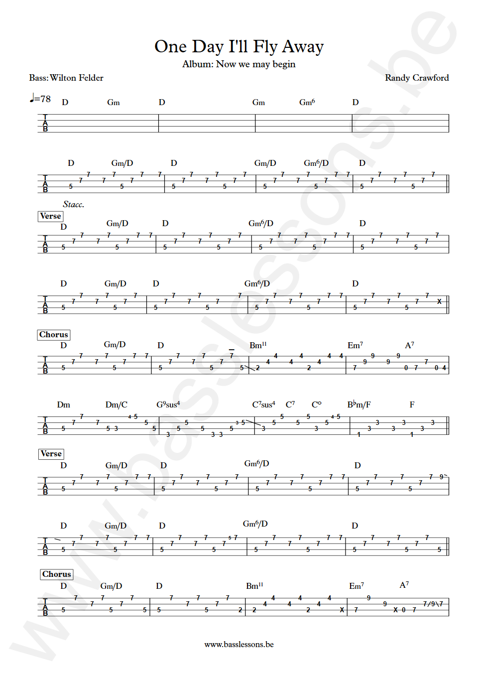 Randy Crawford One day I'll fly away Wilton Felder Bass Tab