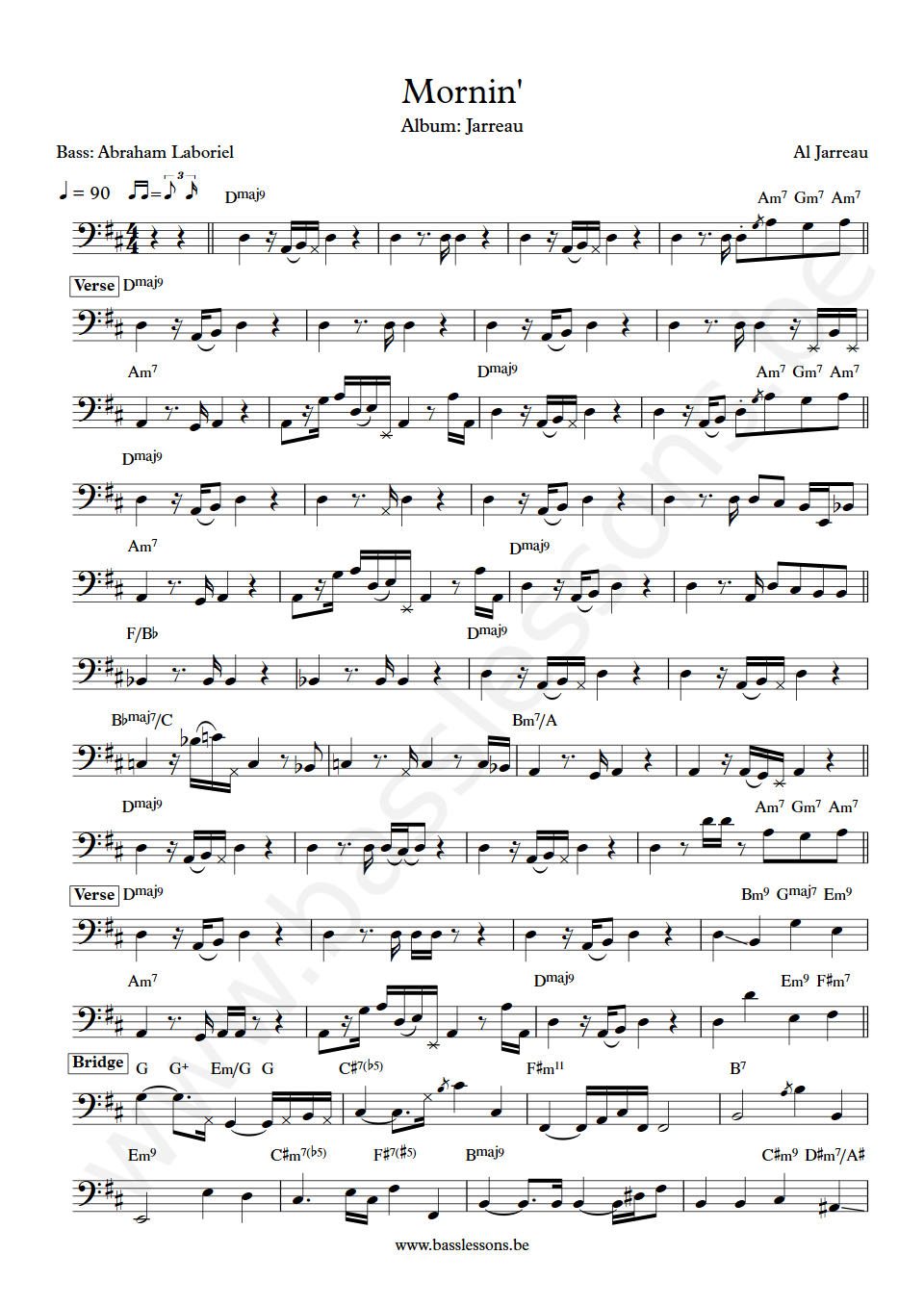 Al Jarreau Mornin Abraham Laboriel Bass Transcription