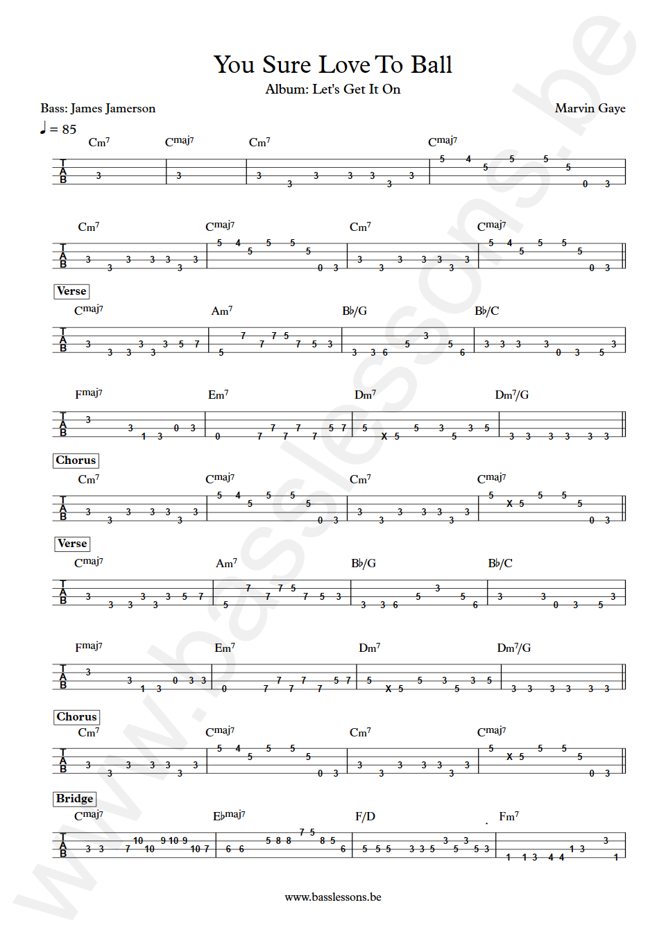 Marvin Gaye You Sure Love To Ball James Jamerson Bass Tab