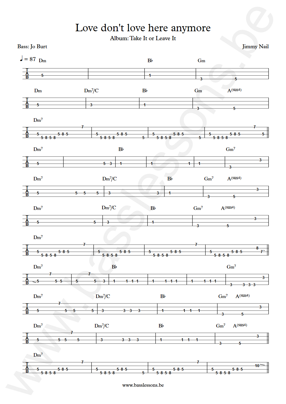 Jimmy Nail Love don't live here anymore Jo Burt Bass Tab