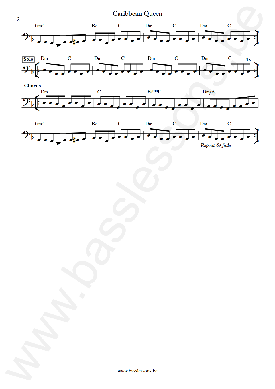 Billy Ocean Caribbean Queen Timmy Allen Bass Transcription part 2