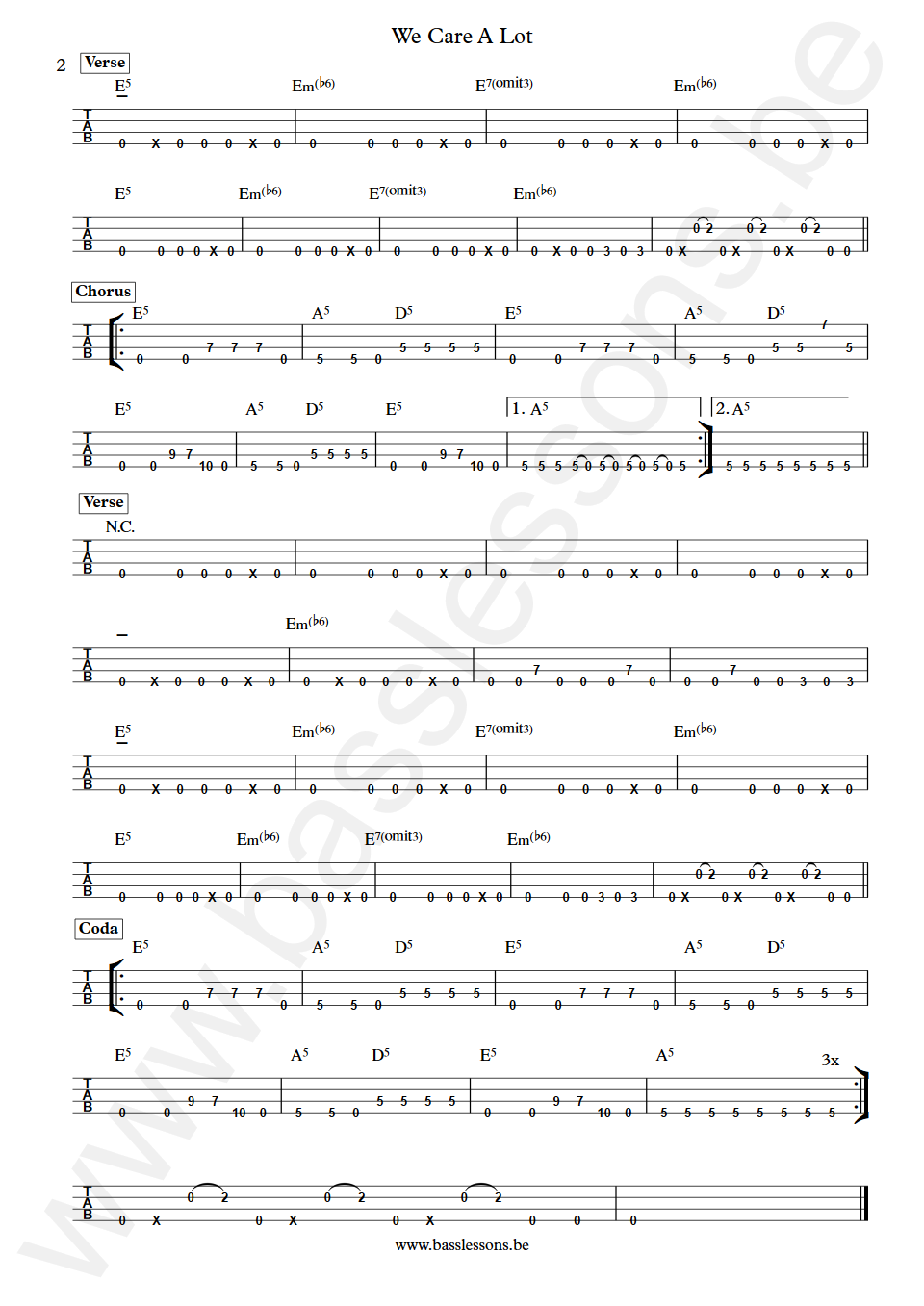 Faith no more We care a lot Billy Gould Bass Tab part 2