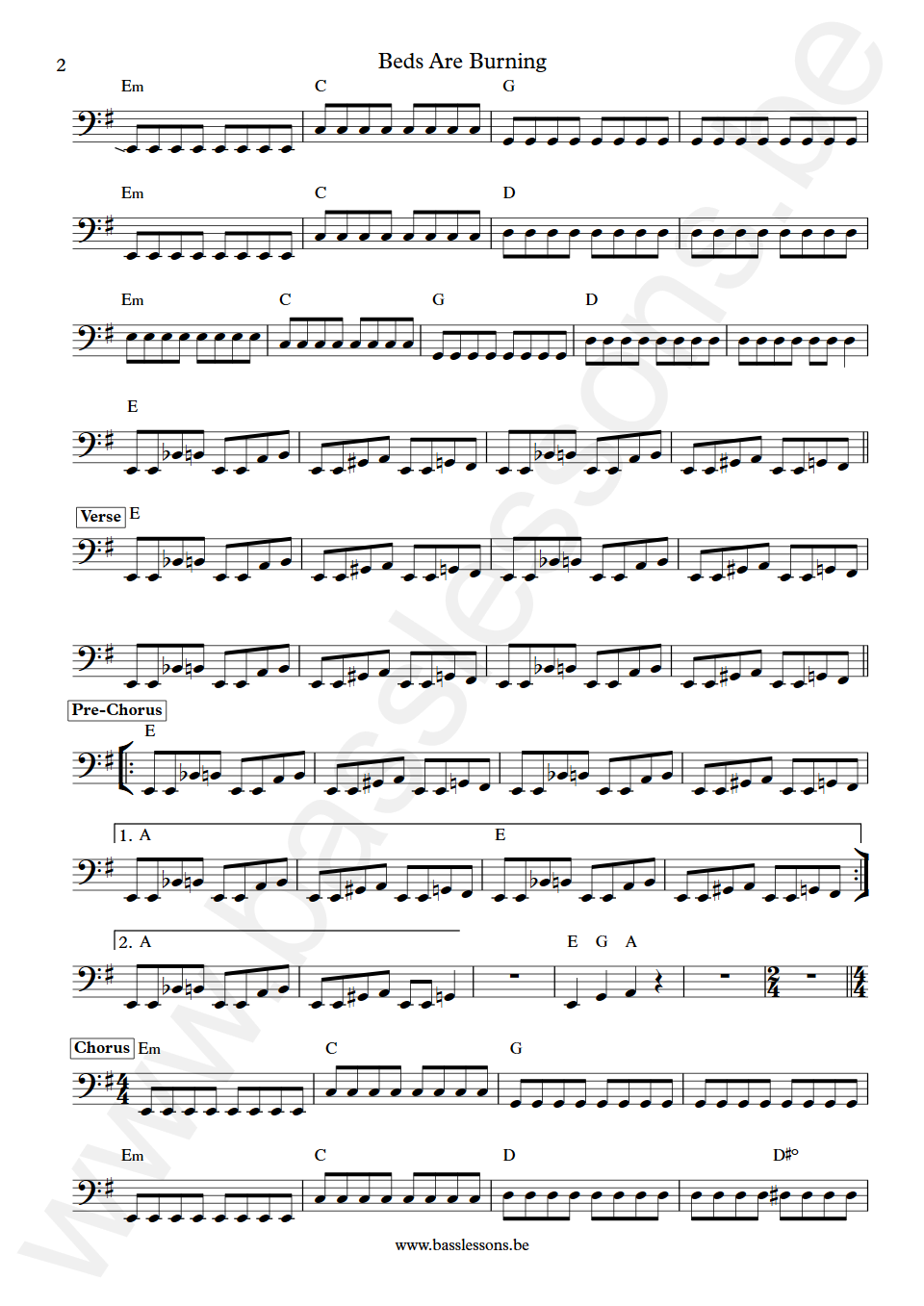 Midnight Oil Beds Are Burning Peter Gifford Bass Transcription part 2