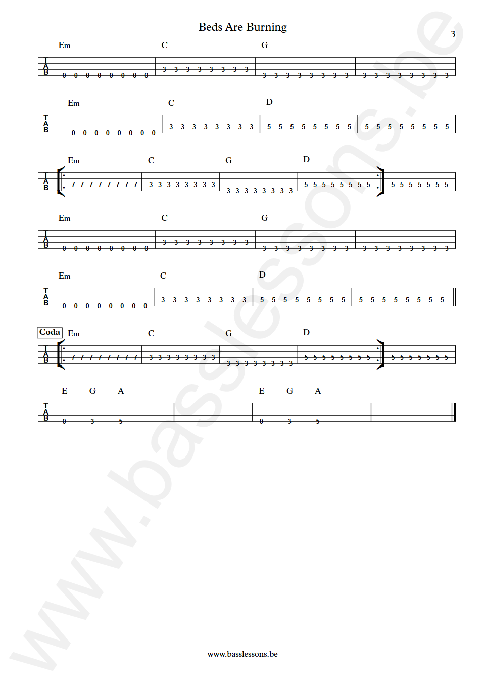 Midnight Oil Beds Are Burning Peter Gifford Bass Tab part 3