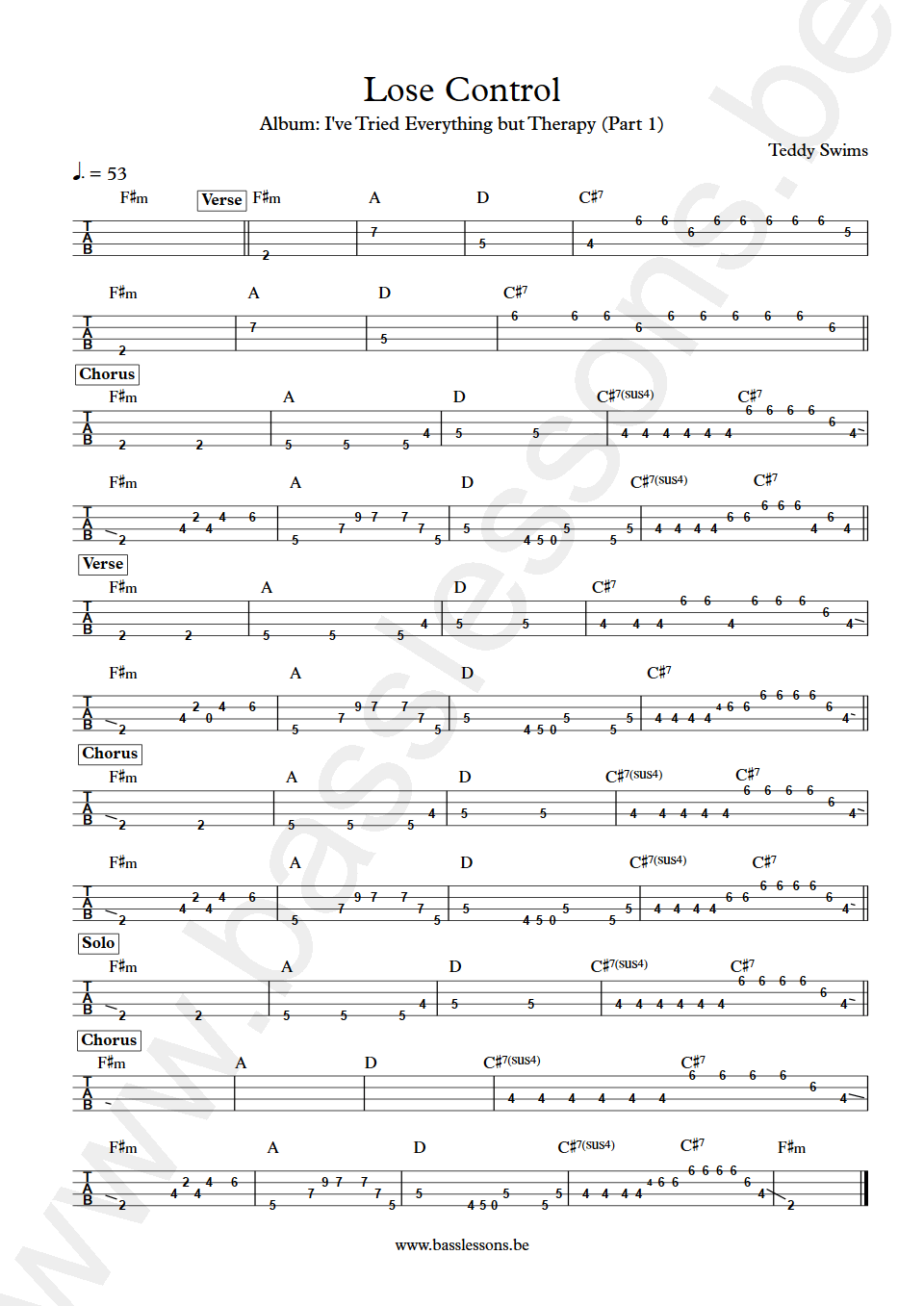 Teddy Swims Lose Control Bass Tab