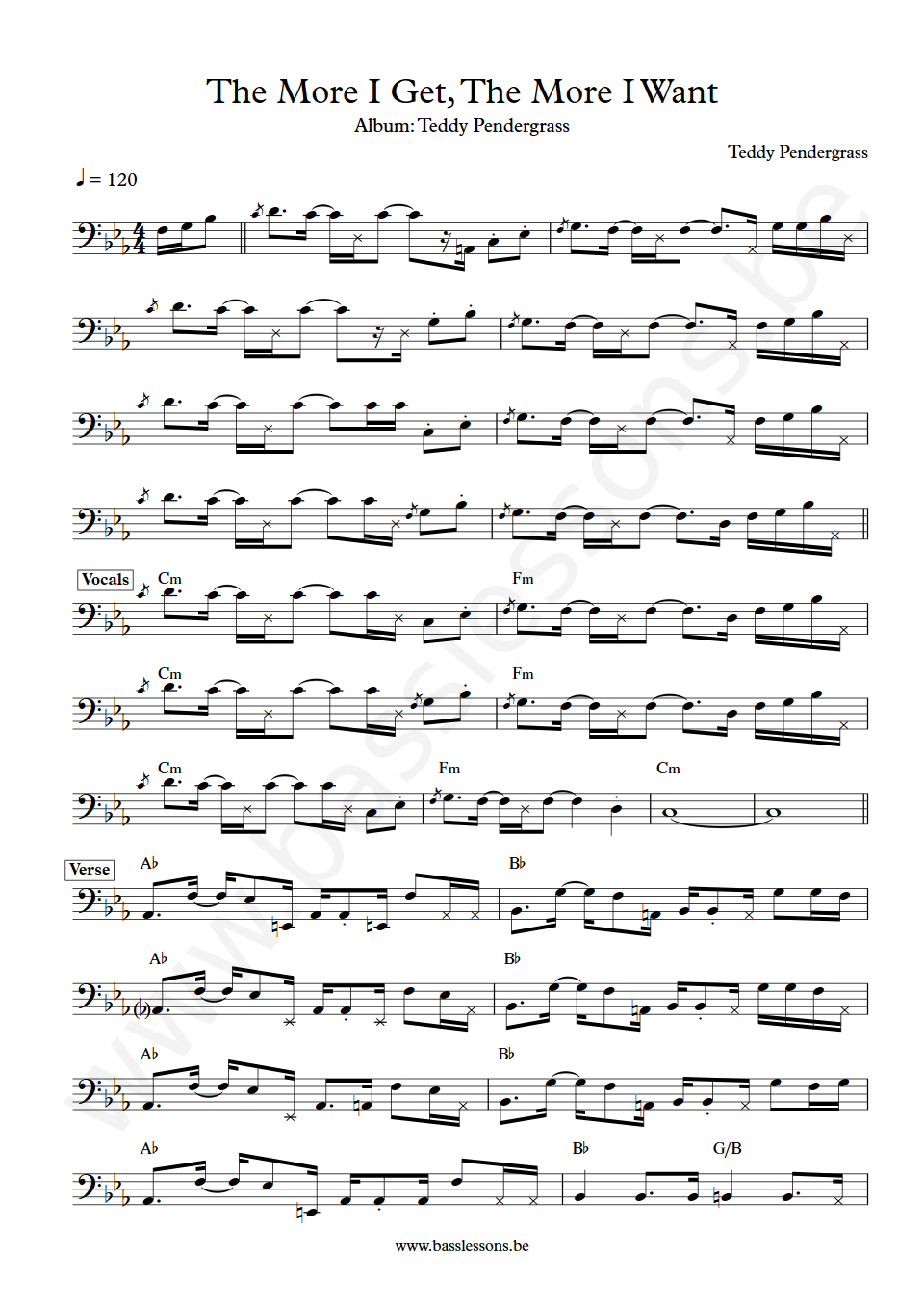 Teddy Pendergrass The More I Get, The More I Want Bass Transcription