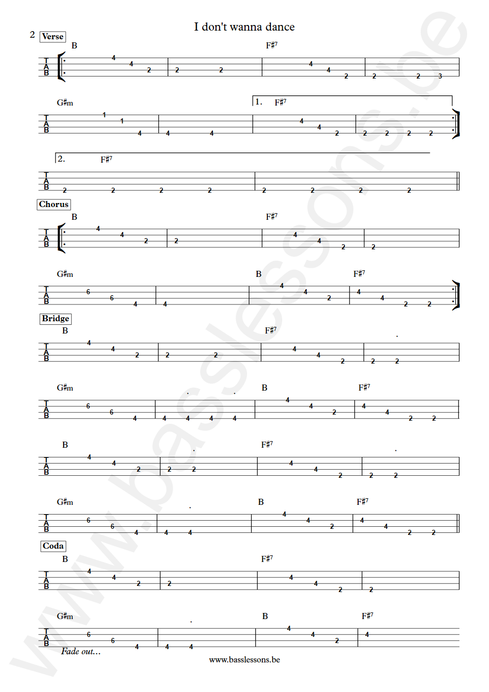 Eddy Grant I don't wanna dance Unknown Bass Tab part 2