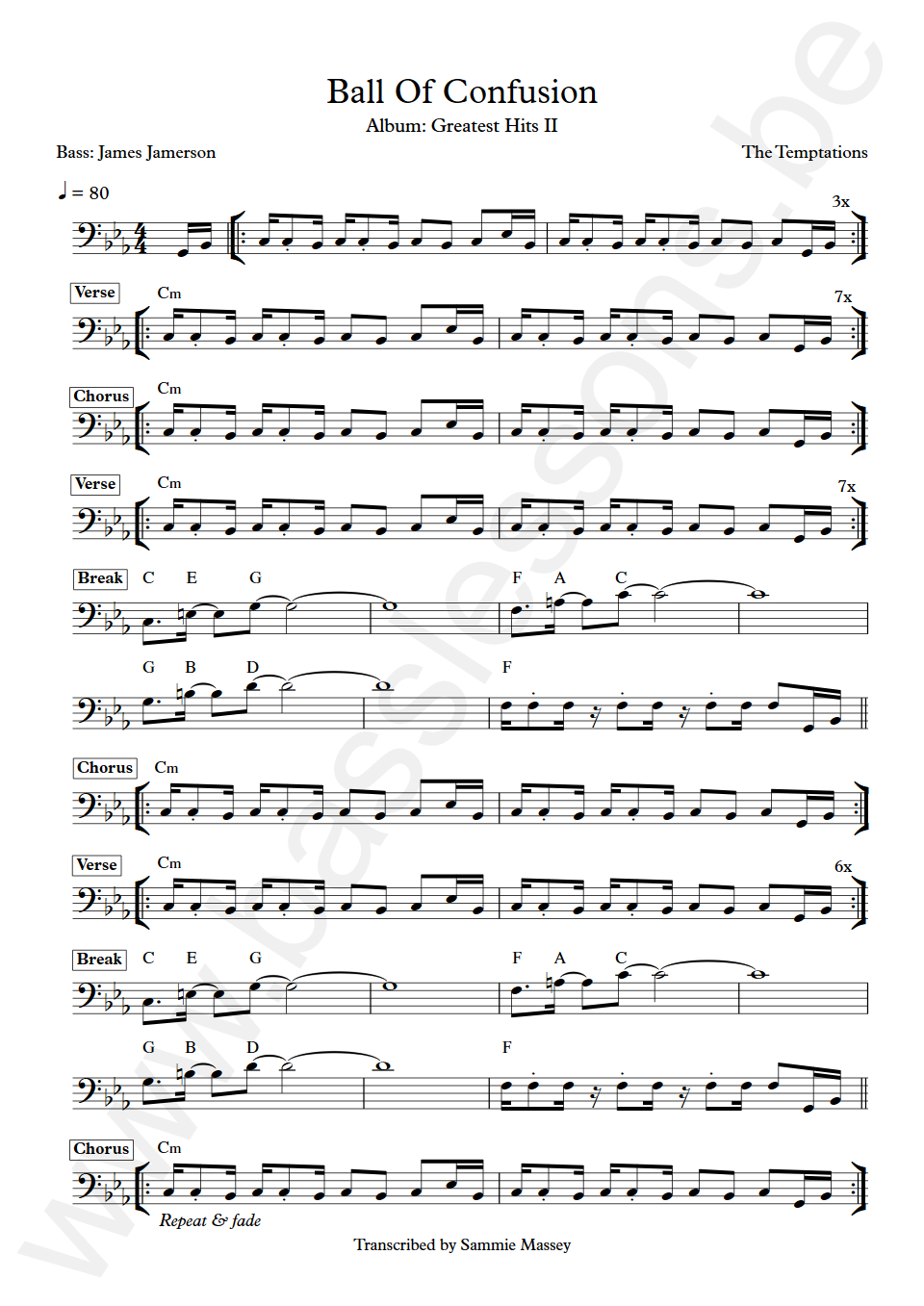 The Temptations Ball of confusion James Jamerson Bass Transcription