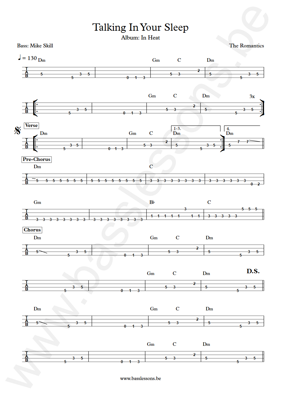 The Romantics Talking In Your Sleep Mike Skill Bass Tab