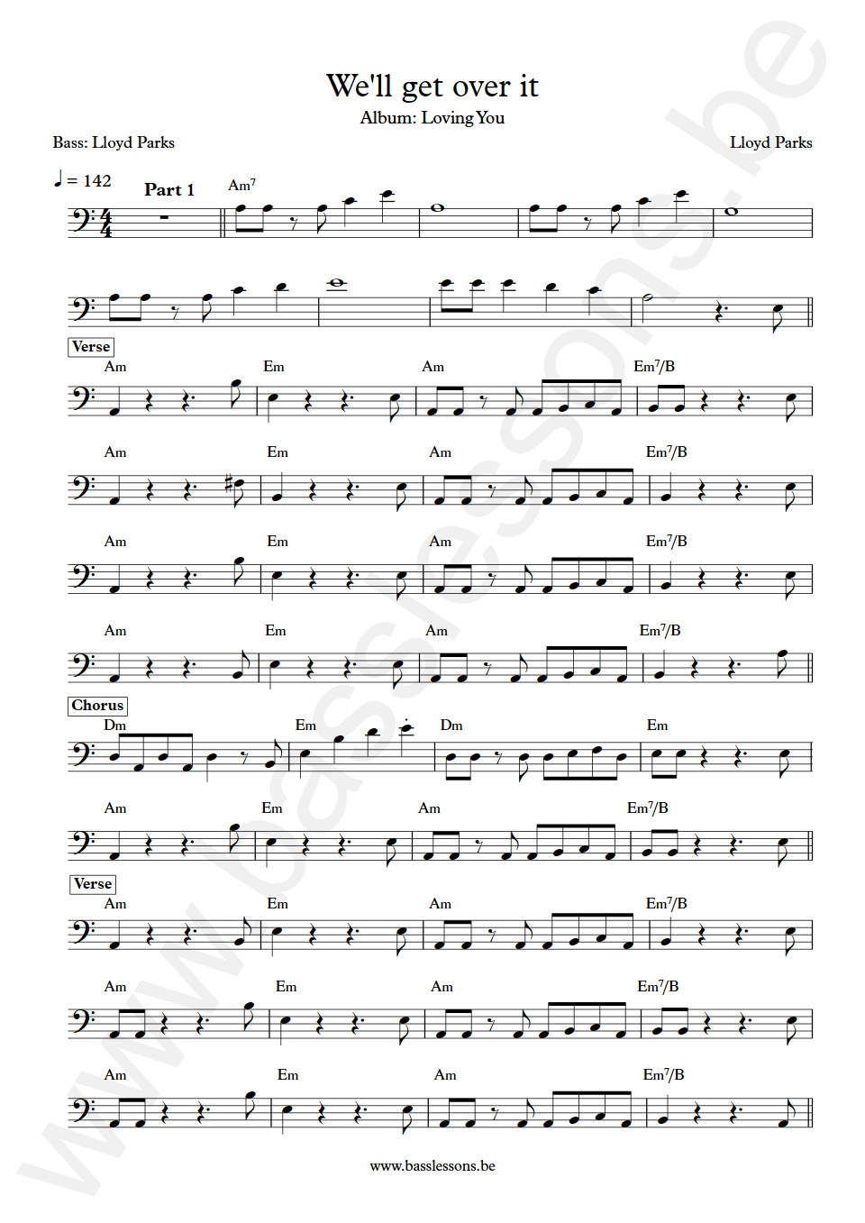 Lloyd Parks We'll get over it Lloyd Parks Bass Transcription