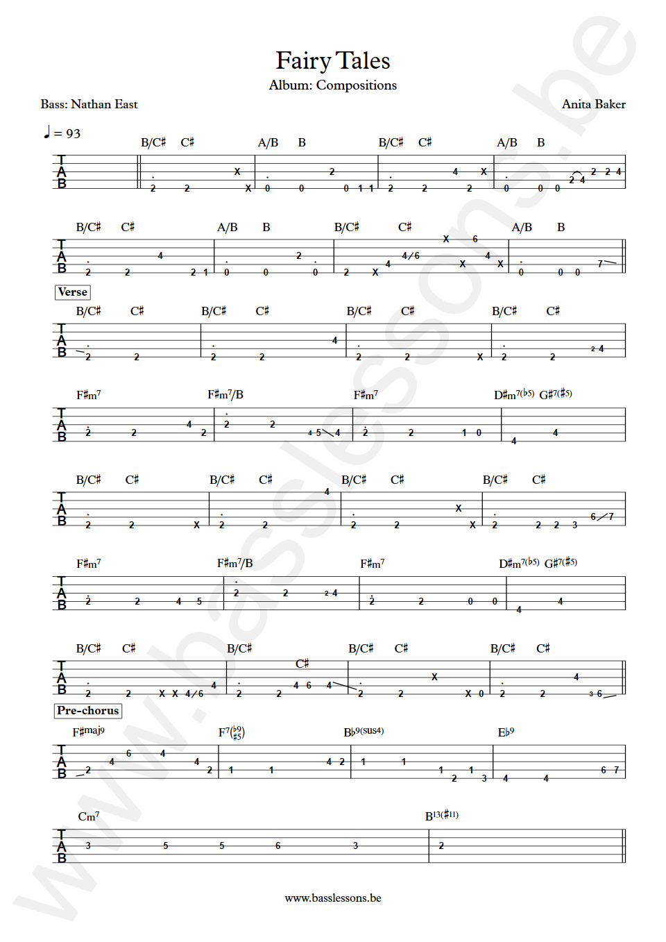 Anita Baker Fairy Tales Nathan East Bass Tab