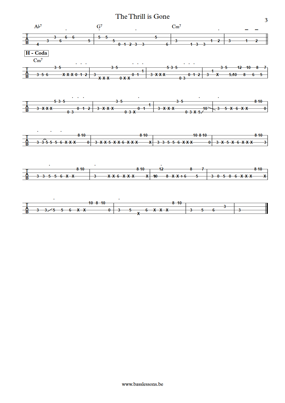 BB KIng The Thrill is gone Bass tab part 3