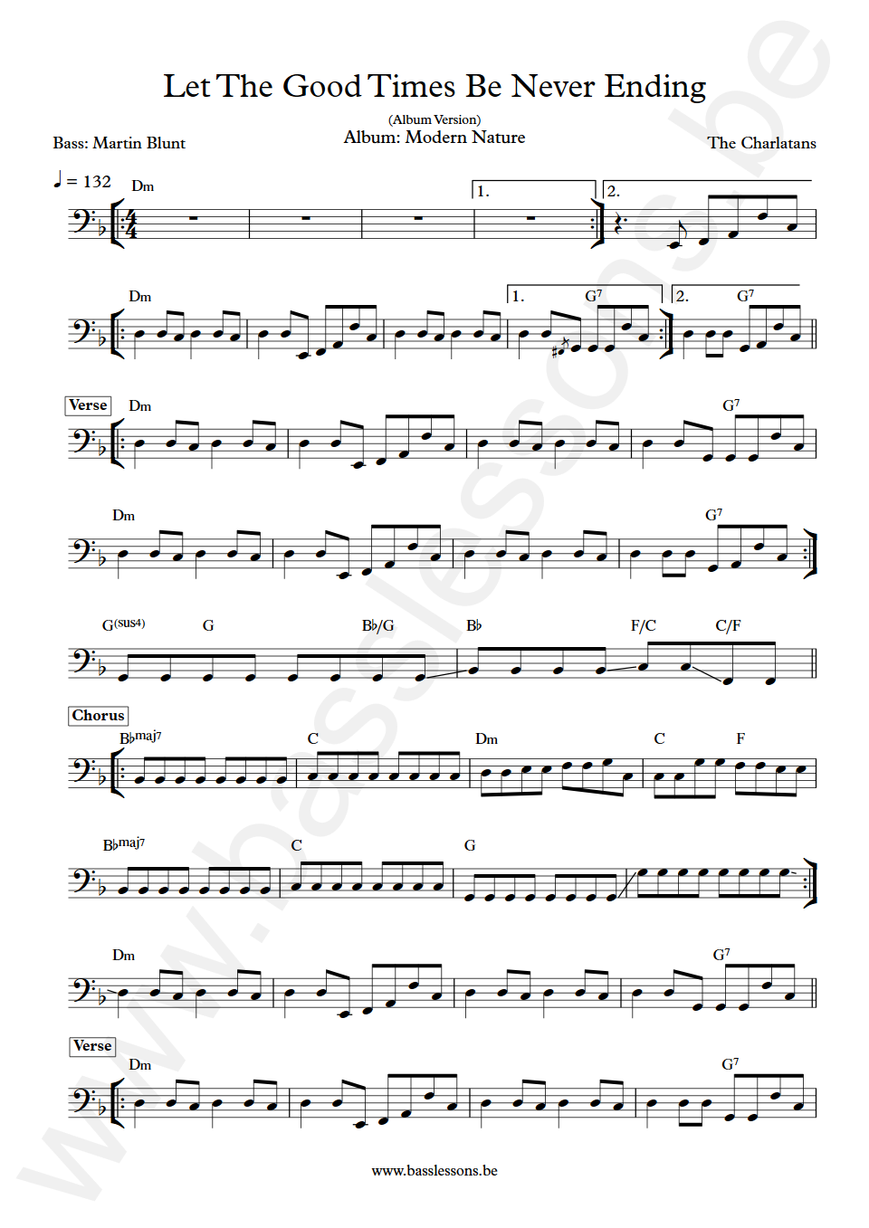 The Charlatans Let The Good Times Be Never Ending Martin Blunt Bass Transcription