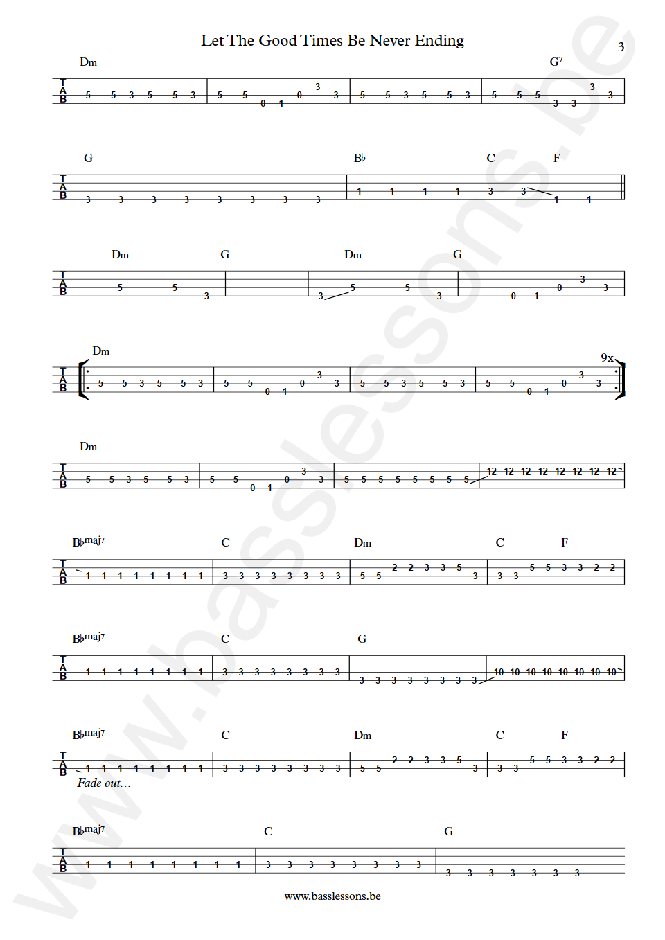 The Charlatans Let The Good Times Be Never Ending Martin Blunt Bass Tab part 3