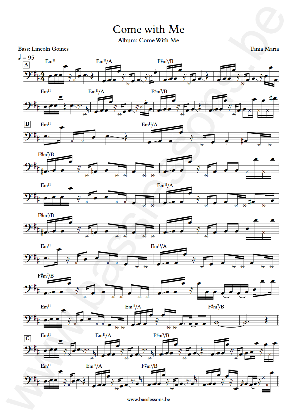 Tania Maria Come with Me Lincoln Goines Bass Transcription