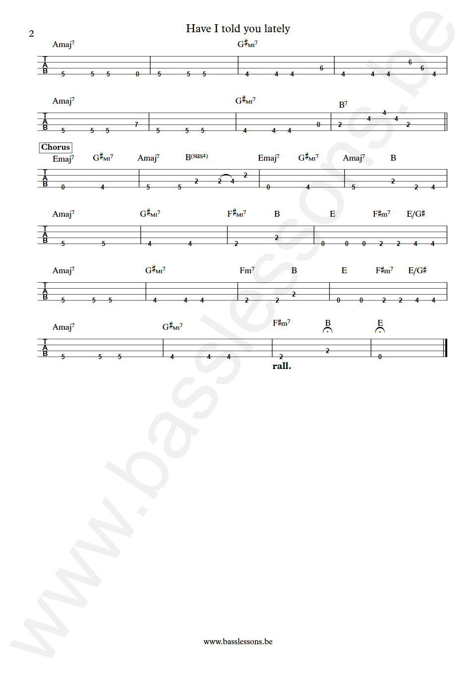 Van Morrison Have I Told You Lately Clive Culbertson Bass Tab part 2