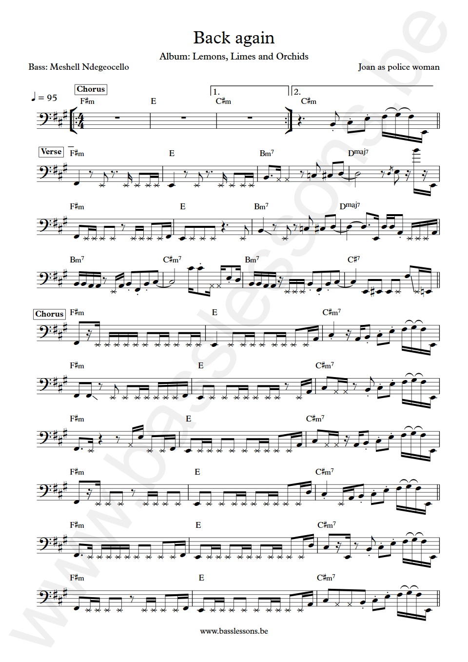 Joan as police woman Back again Meshell Ndegeocello Bass Transcription