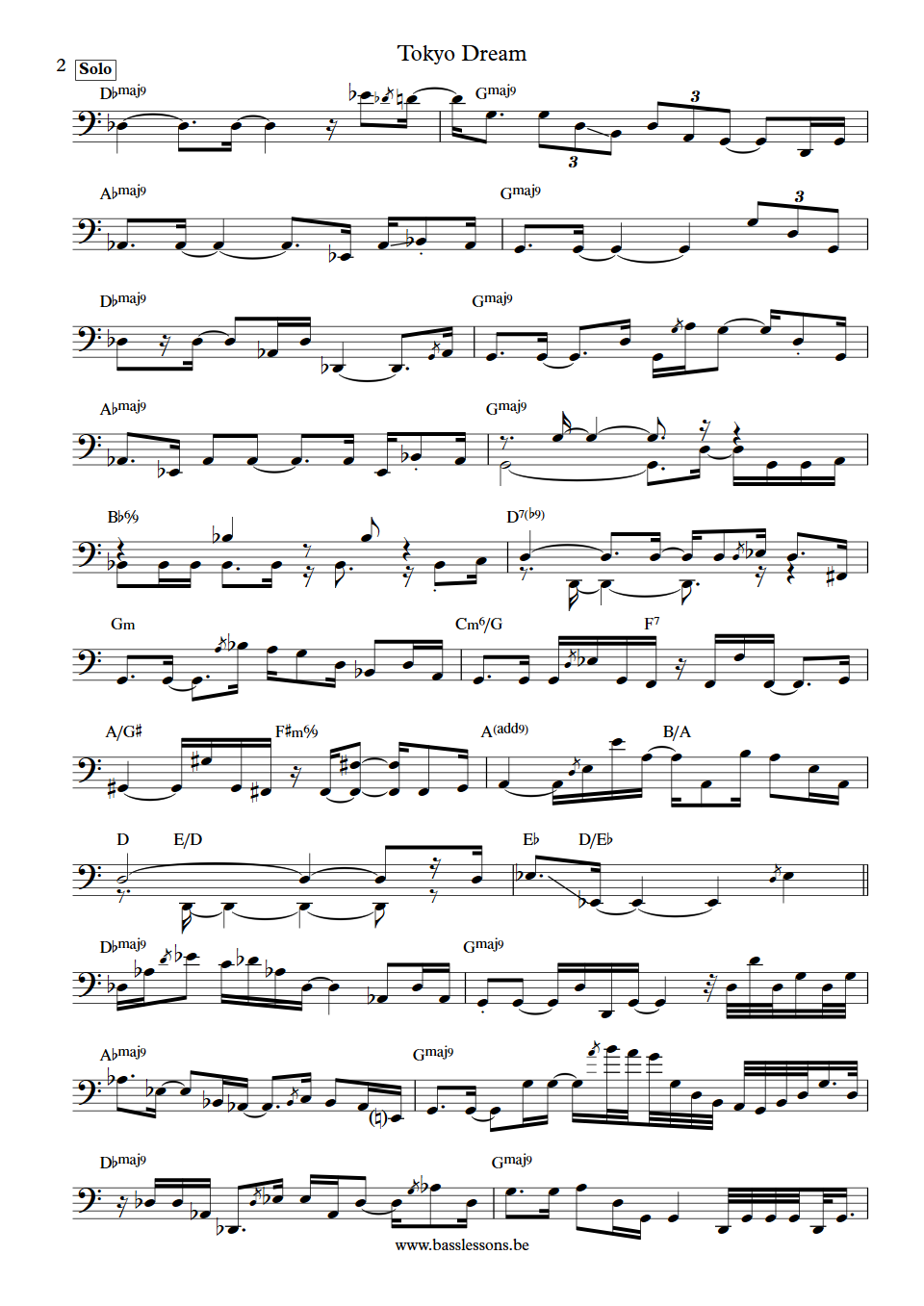 Allan Holdsworth Tokyo Dream Jimmy Johnson Bass Transcription part 2