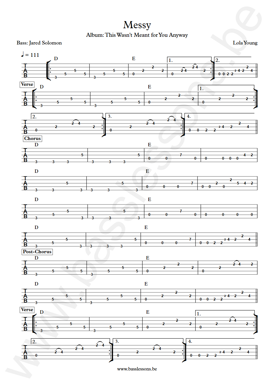 Lola Young Messy Jared Solomon Bass Tab