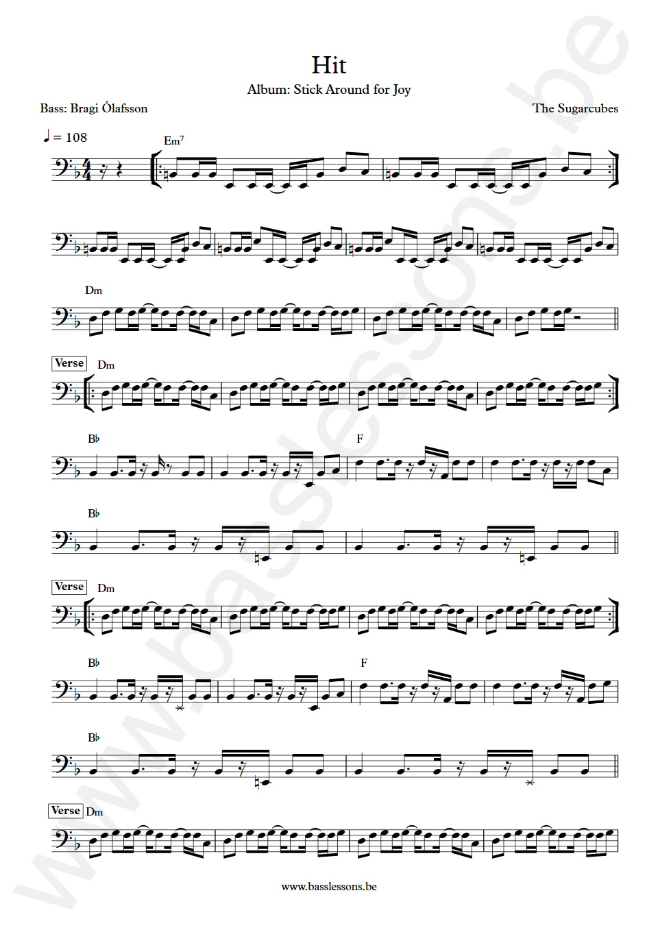 The Sugarcubes Hit Bragi Ólafsson Bass Transcription