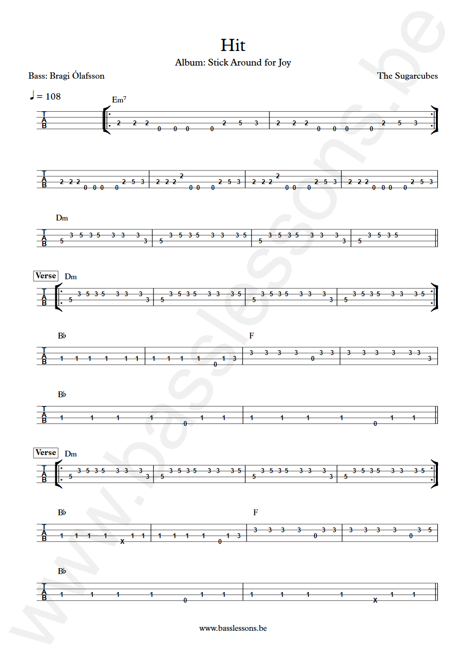 The Sugarcubes Hit Bragi Ólafsson Bass Tab