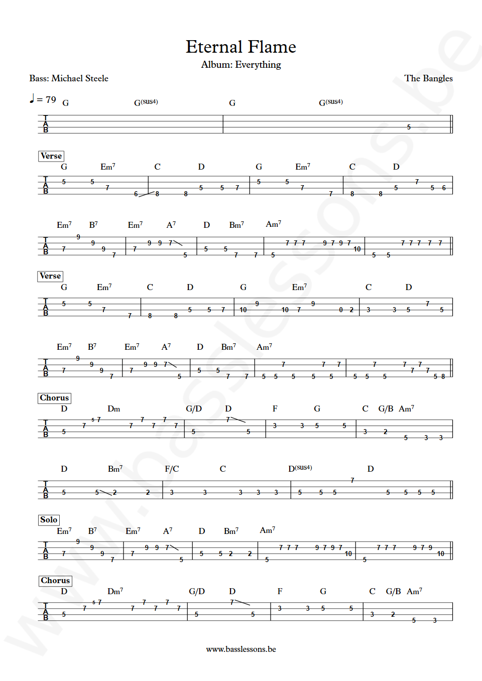 The Bangles Eternal Flame Michael Steele Bass Tab