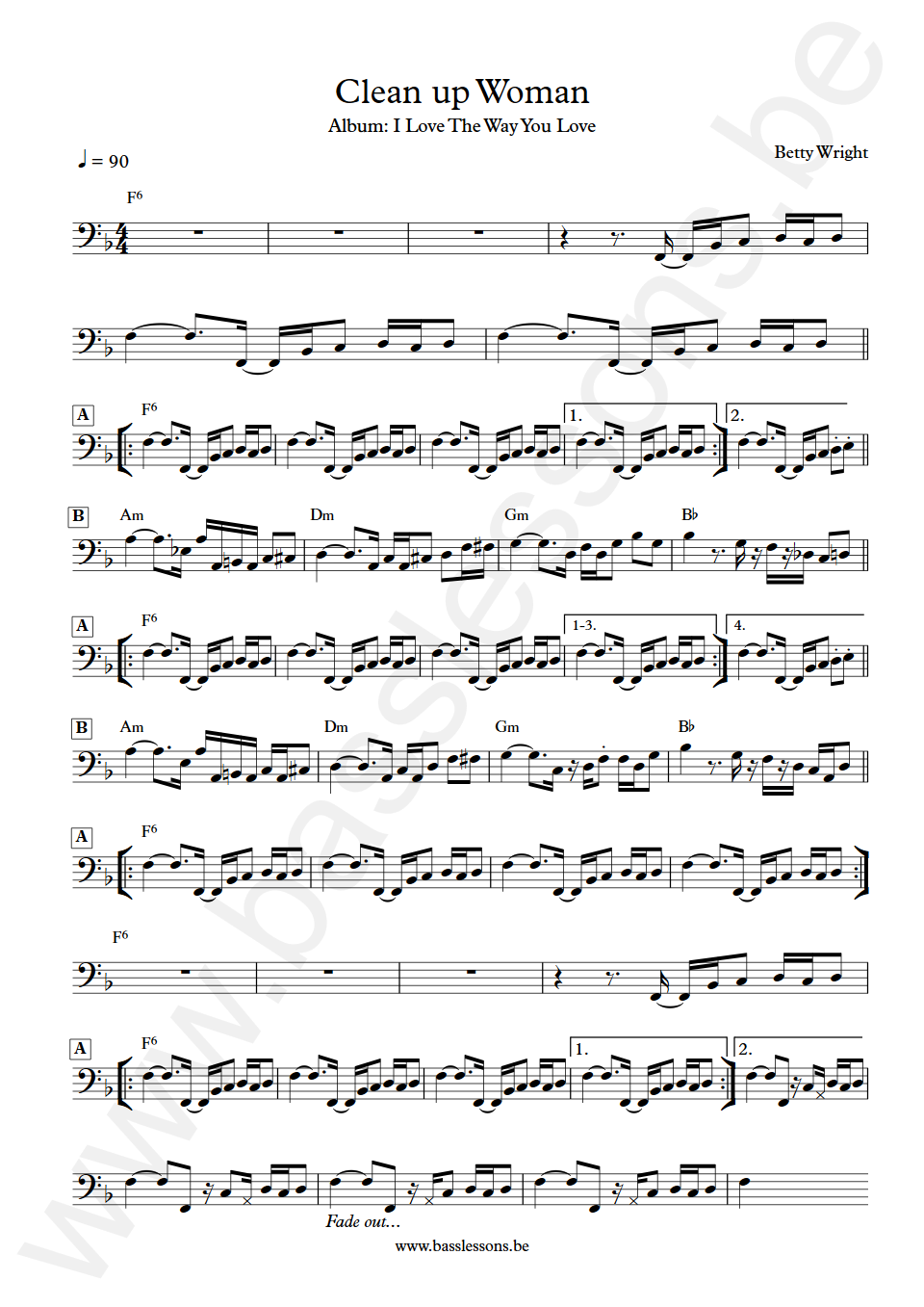 Betty Wright Clean up Woman Bass Transcription