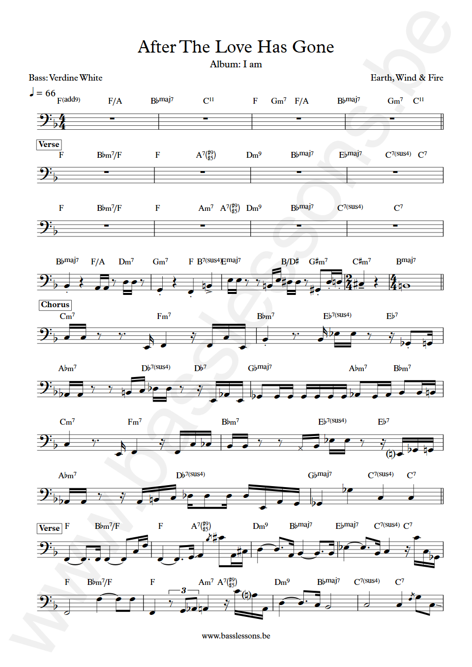 Earth, Wind & Fire After The Love Has Gone Verdine White Bass Transcription