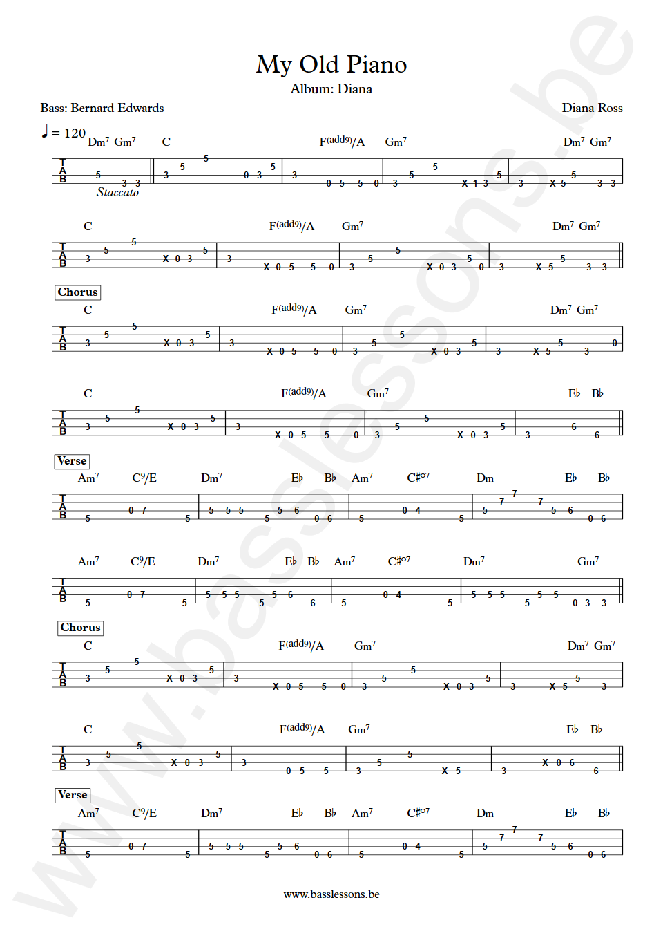 Diana Ross My Old Piano Bernard Edwards Bass Tabs